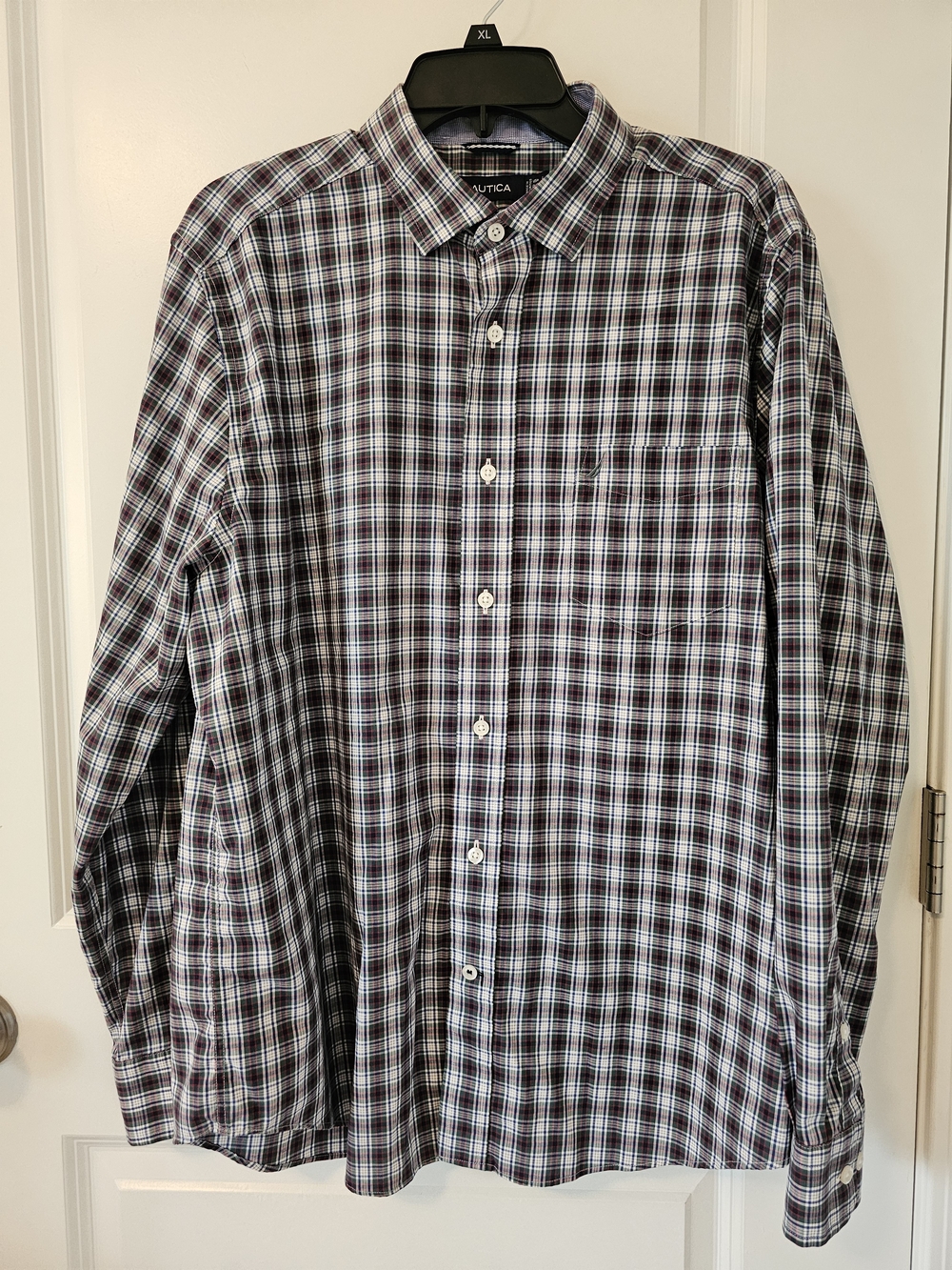 Nautica Men’s Plaid Button-Down Shirt - Blue/White